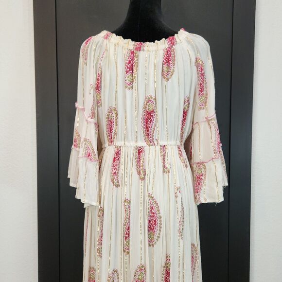 Anthropologie Me 2 Magic Womens Boho Maxi Dress Red/Gold SZ L - Picture 6 of 8